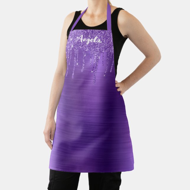 Dripping Amethyst Glitter Glam Personalized Apron (Insitu)