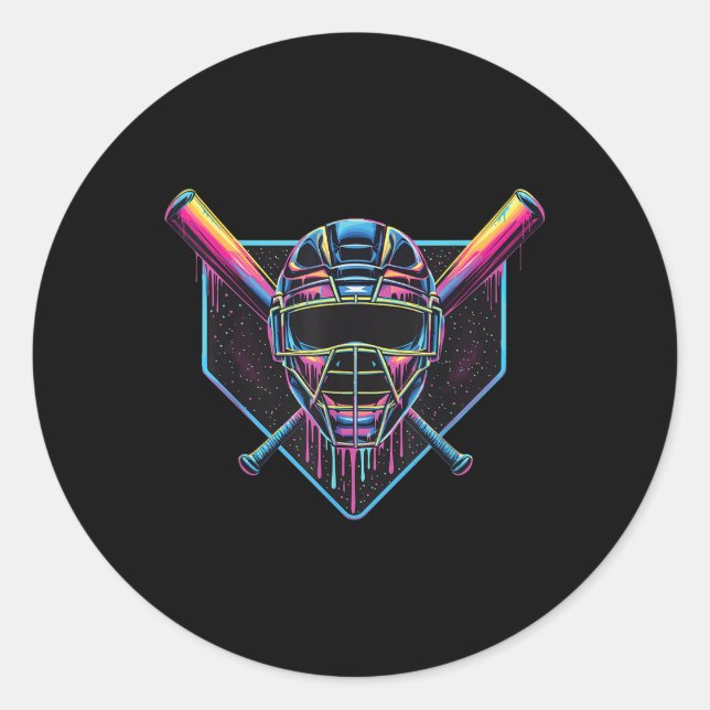 Dripping Baseball Catcher Mask Baseball Fan Street Classic Round Sticker (Front)
