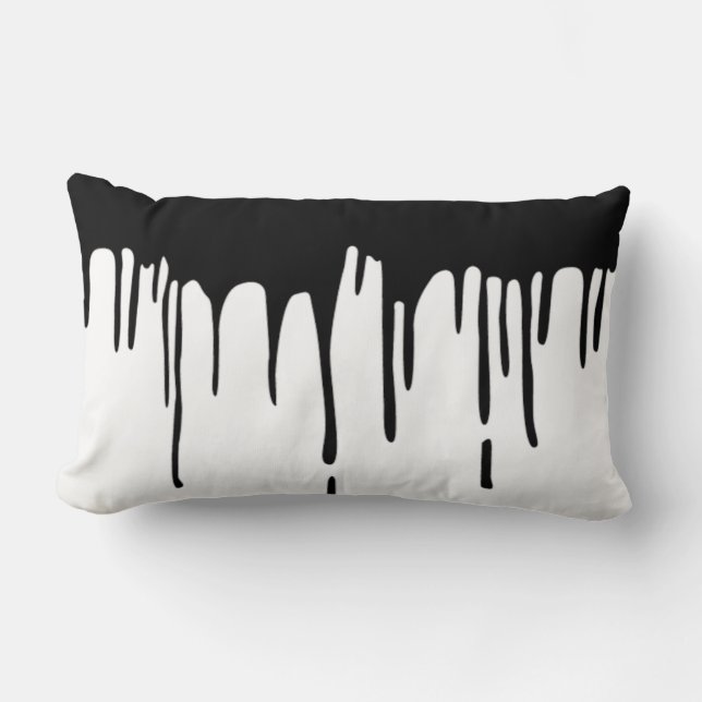 Dripping Black Piant B&W Throw Pillow (Front)