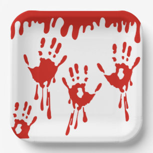 Dripping Blood and Handprints Halloween Paper Plate