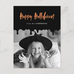 Dripping Blood Black and Orange Halloween Photo Holiday Postcard