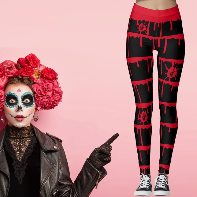 Dripping Blood Bloody Palm Prints Halloween  Leggings (#leggings, #halloween, #drippingblood, #bloodypalmprints,)