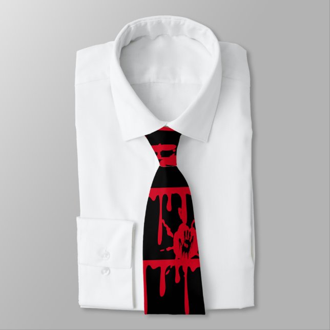 Dripping Blood Bloody Palm Prints Halloween  Tie (Tied)