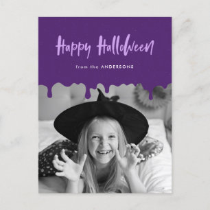 Dripping Blood Purple Halloween Photo Holiday Postcard