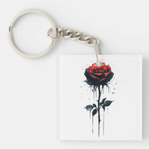 Dripping Blood Rose: Gothic Floral Art Keychain