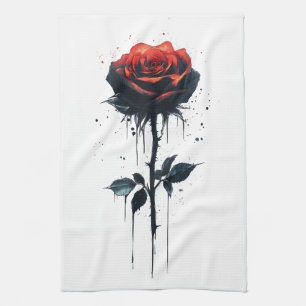 Dripping Blood Rose: Gothic Floral Art Kitchen Towel