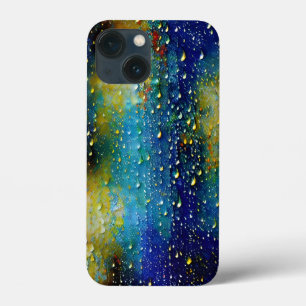 Dripping Blue Aqua Yellow Rain Droplets Pattern iPhone 13 Mini Case