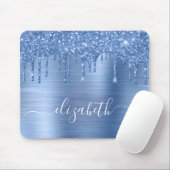 Dripping Blue Glitter Monogram Mouse Pad (With Mouse)