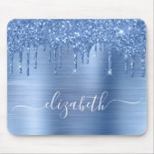 Dripping Blue Glitter Monogram Mouse Pad (Front)