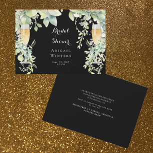 Dripping Botanical Champagne Black Bridal Shower  Invitation