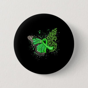 Dripping Butterfly Green Ribbon Kidney Disease Awa 2 Inch Round Button