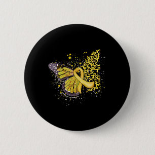 Dripping Butterfly Yellow Ribbon Childhood Cancer  2 Inch Round Button
