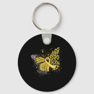 Dripping Butterfly Yellow Ribbon Childhood Cancer Keychain
