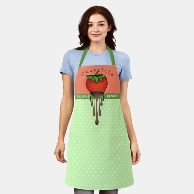 Dripping chocolate strawberry personalized kitchen apron (Worn)
