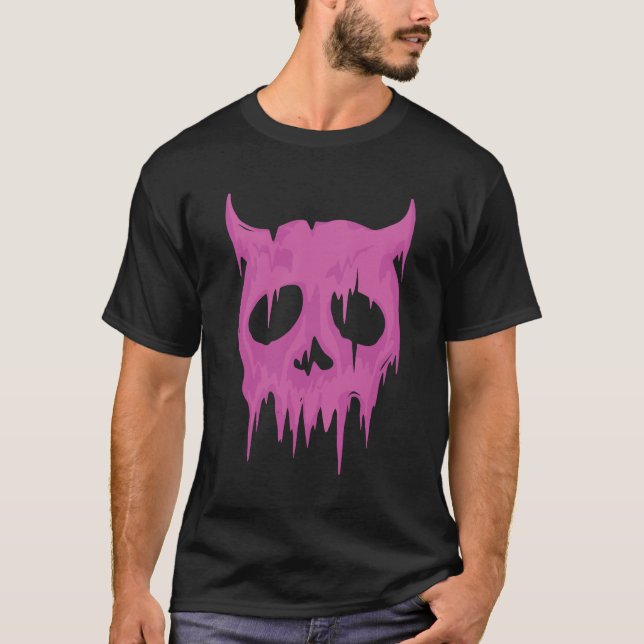 Dripping Demon Skull in Neon Pink T-Shirt (Front)