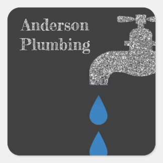 Dripping faucet and water plumbing glitter effect square sticker