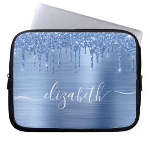 Dripping Glitter Blue Personalized Laptop Sleeve