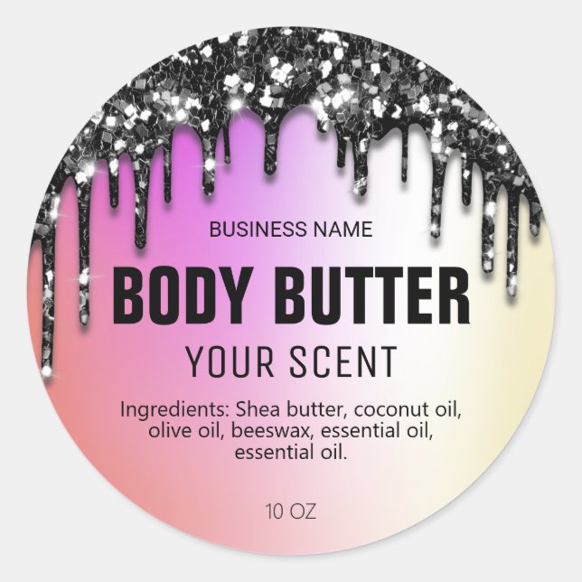 Dripping Glitter Oil Slick Body Butter Labels (Front)