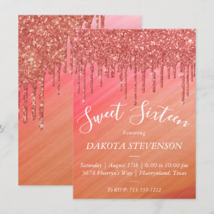 Dripping Glitter Ombre Melting Drizzle Sweet 16 Invitation