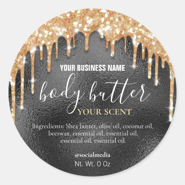Dripping Glitter On Black For Body Butter Labels (Front)