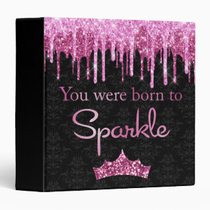 Dripping Glitter Pink Black Born to Sparkle Binder