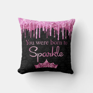 Dripping Glitter Pink Black Born to Sparkle Luxury Throw Pillow