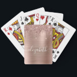 Dripping Glitter Rose Gold Monogram Playing Cards<br><div class="desc">Custom elegant and girly playing cards featuring rose gold  faux glitter dripping against a rose gold faux metallic foil background. Monogram with your name in a stylish white script with swashes.</div>