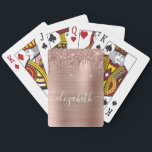 Dripping Glitter Rose Gold Monogram Playing Cards<br><div class="desc">Custom elegant and girly playing cards featuring rose gold  faux glitter dripping against a rose gold faux metallic foil background. Monogram with your name in a stylish white script with swashes.</div>