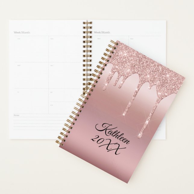 Dripping Glitter Rose Gold Personalized Planner (Display)