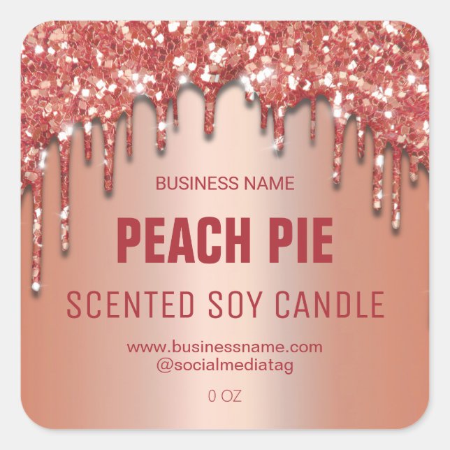 Dripping Glitter Rose Gold Soy Candle Labels (Front)