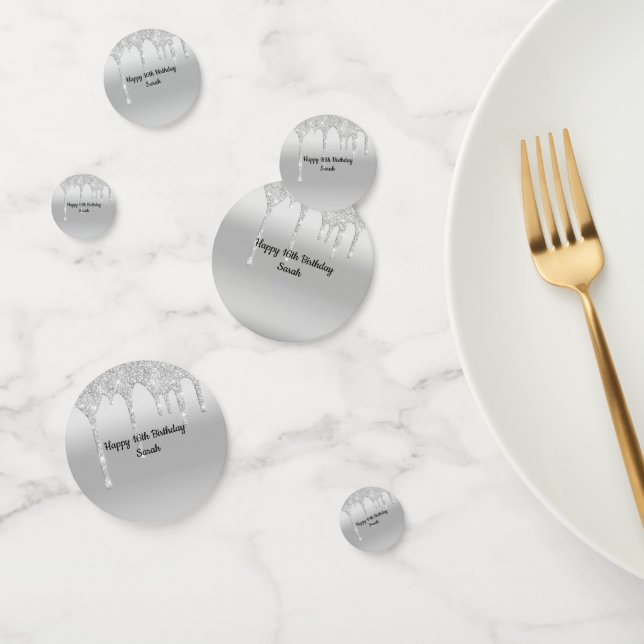 Dripping Glitter Silver Personalized Birthday  Confetti (Group)