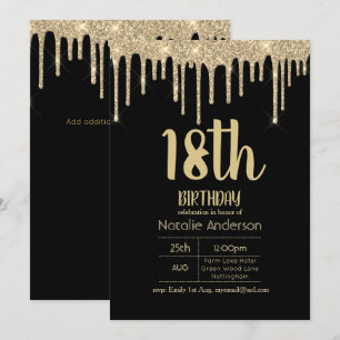 Dripping Glitter Typography 18th Girls Modern Invitation