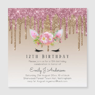 Dripping Glitter UNICORN Rose Gold Pink 12th Bday