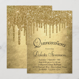 Dripping Gold Glitter   Champagne Melt Quinceanera Invitation