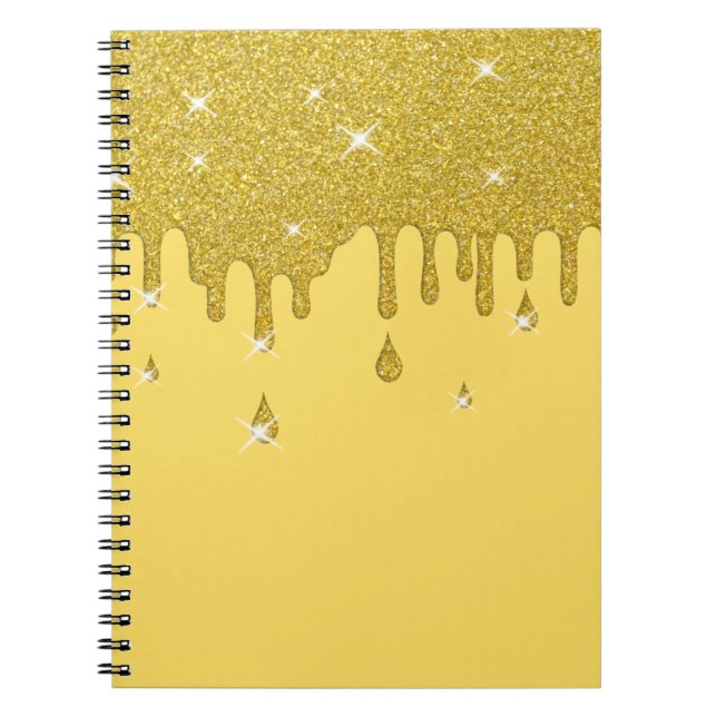 Dripping Gold Glitter Effect & Sparkles Notebook (Front)