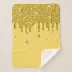Dripping Gold Glitter Effect & Sparkles Sherpa Blanket