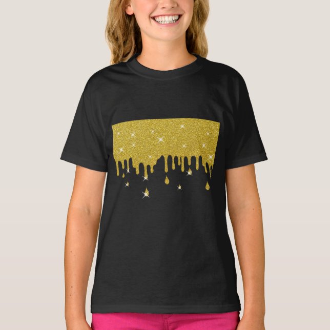 Dripping Gold Glitter Effect & Sparkles T-Shirt (Front)