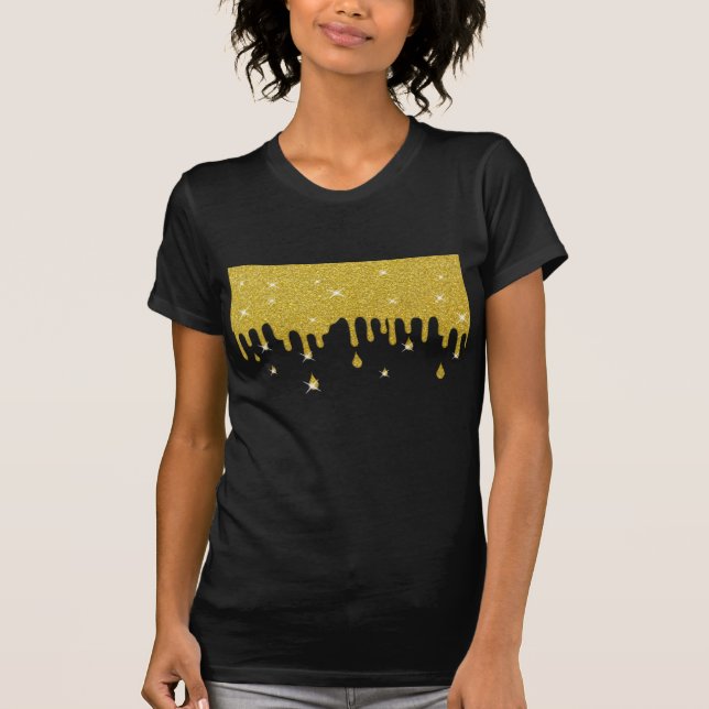 Dripping Gold Glitter Effect & Sparkles T-Shirt (Front)