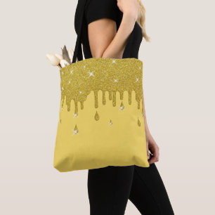 Dripping Gold Glitter Effect & Sparkles Tote Bag