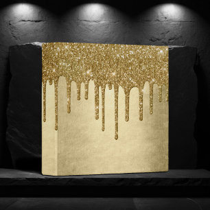 Dripping Gold Glitter Faux Sparkle Sheen Custom Binder