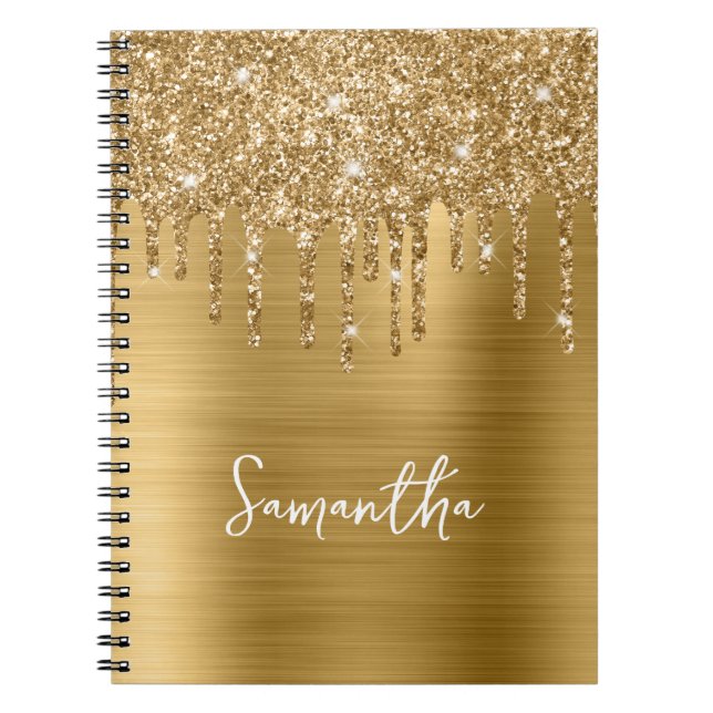 Dripping Gold Glitter Glam Name Notebook (Front)