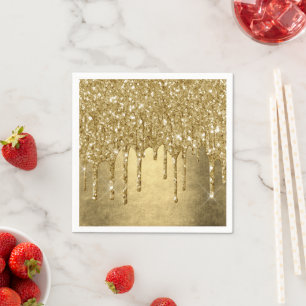 Dripping Gold Glitter Luxe Faux Metallic Sparkle Napkin