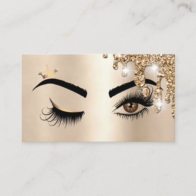 Dripping Gold Makeup Wink Eye Beauty Salon Lash Business Card (Front)