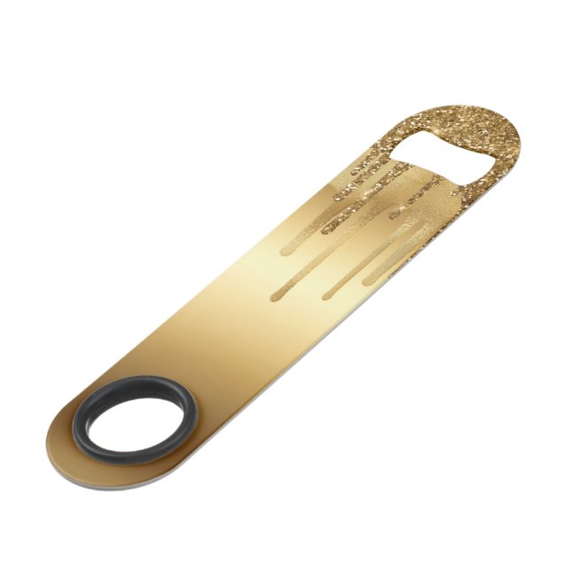 Dripping Gold Paint Glitter Accents Sparkly Bar Key (Front Angled)