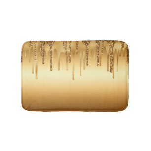 Dripping Gold Paint Glitter Accents Sparkly Bath Mat