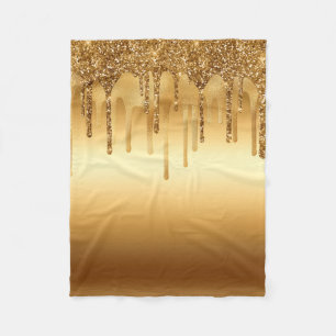 Dripping Gold Paint Glitter Accents Sparkly Fleece Blanket