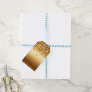 Dripping Gold Paint Glitter Accents Sparkly Gift Tags