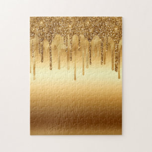 Dripping Gold Paint Glitter Accents Sparkly Jigsaw Puzzle