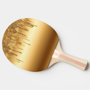 Dripping Gold Paint Glitter Accents Sparkly Ping Pong Paddle