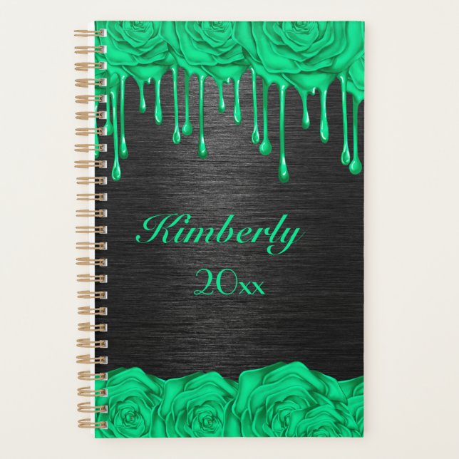 Dripping Green Rose Custom Planner (Front)